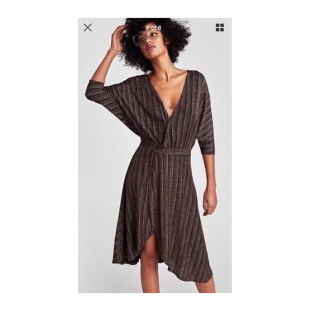 Zara golden brown wrap dress